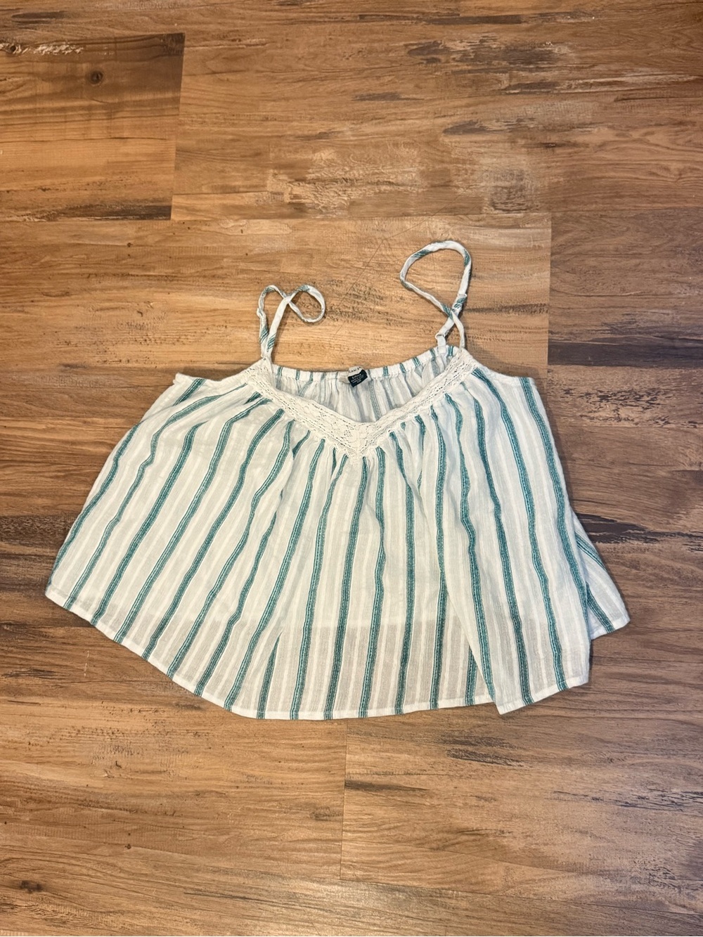 AND White Cami with Teal Stripes and Lace Trim